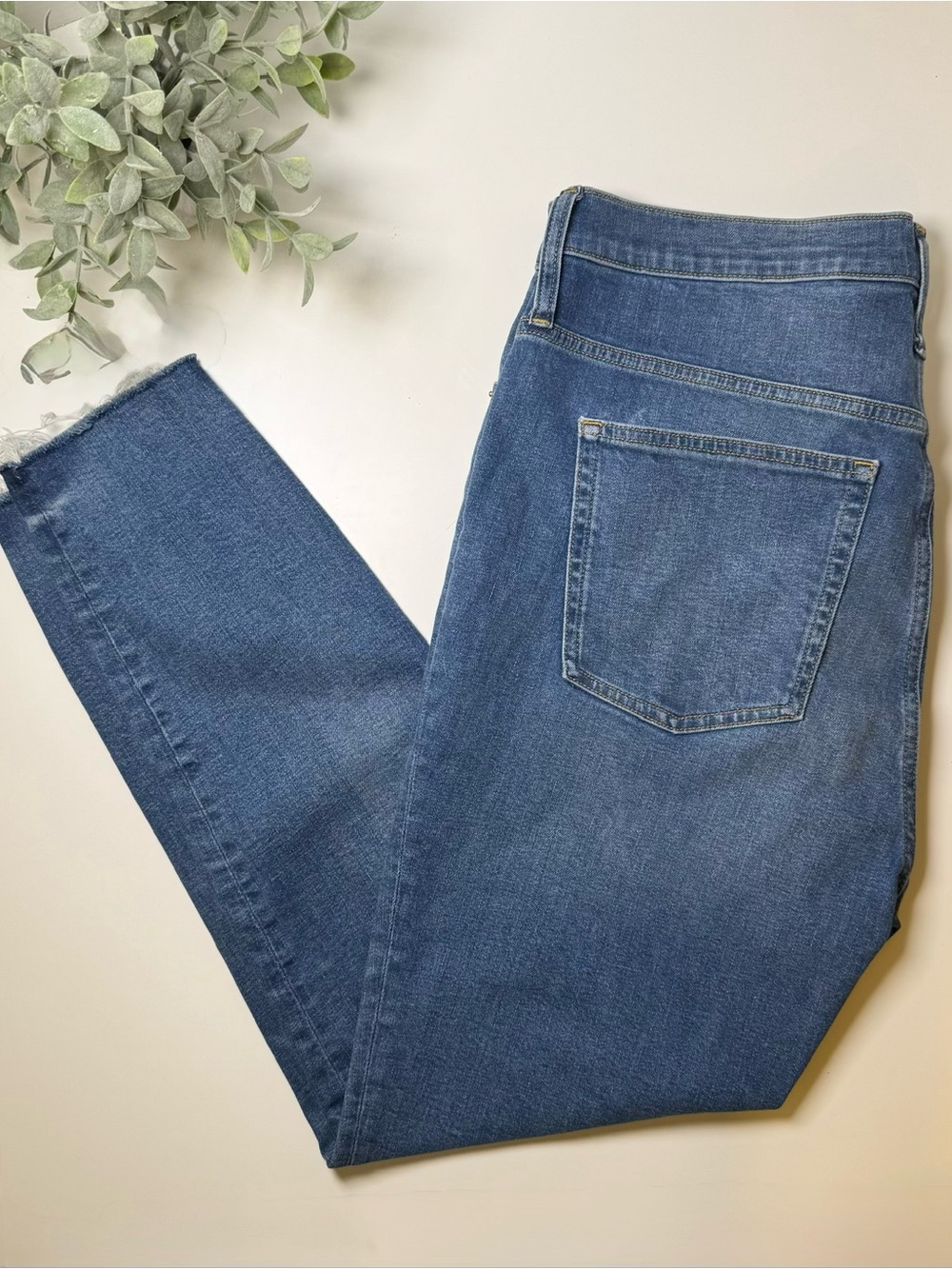 J. Crew 10" Toothpick Straight-Leg High Rise Raw Hem Medium Wash Jeans Size 33